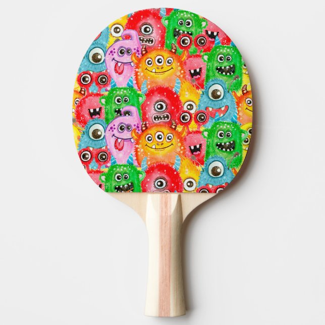 Funny Monsters, Watercolor Seamless Pattern. Ping Pong Paddle (Front)