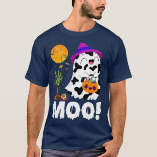 Funny Moo Ghost Cow & Witch Hat Happy Halloween Co T-Shirt