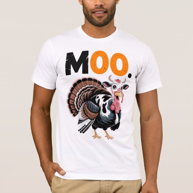 Funny Moo Turkey Thanksgiving Design T-Shirt (Front)