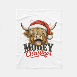 Funny mooey christmas highland cow design xmas fleece blanket