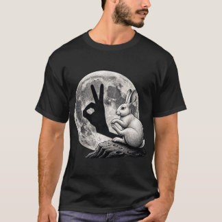 Funny Moon Rabbit Hand Shadow Cute Bunny Gesture T-Shirt