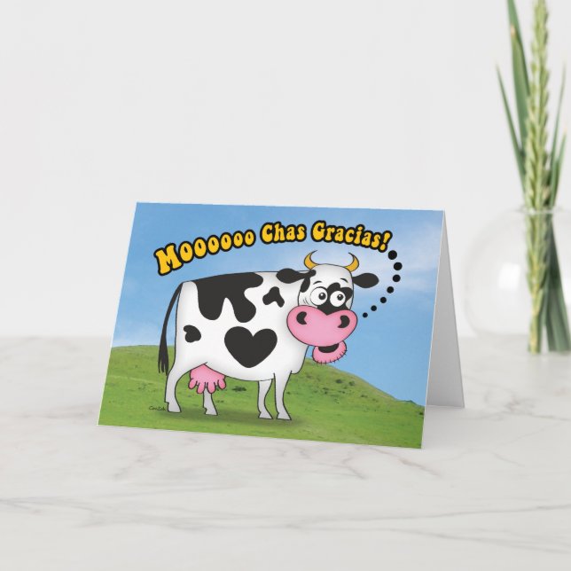 Funny MooooChas Gracias Cow Thank You Card (Front)