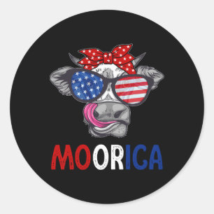 Funny Moorica 4th Of July American Flag Cow Men Wo Classic Round Sticker