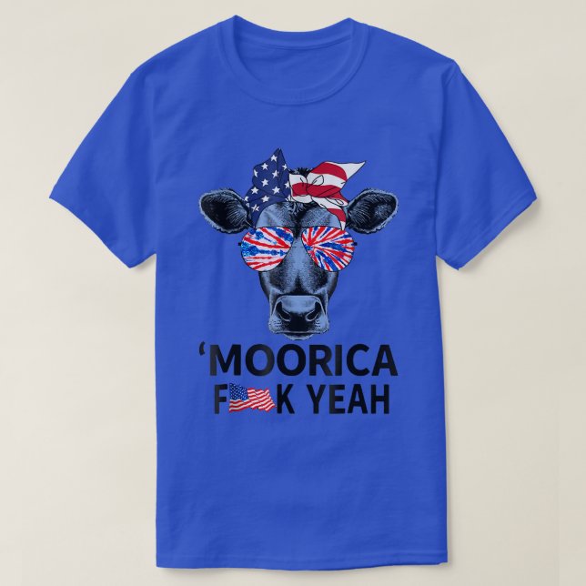Funny Moorica Cow 4th Of July Moo Patriotic Farmer T-Shirt (Design Front)