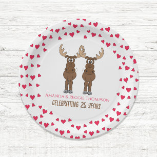 Funny Moose Anniversary Cute Whimsical Party Paper Plate