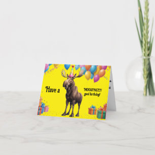 Funny Moose Birthday Greeting with Balloons & Gift Card