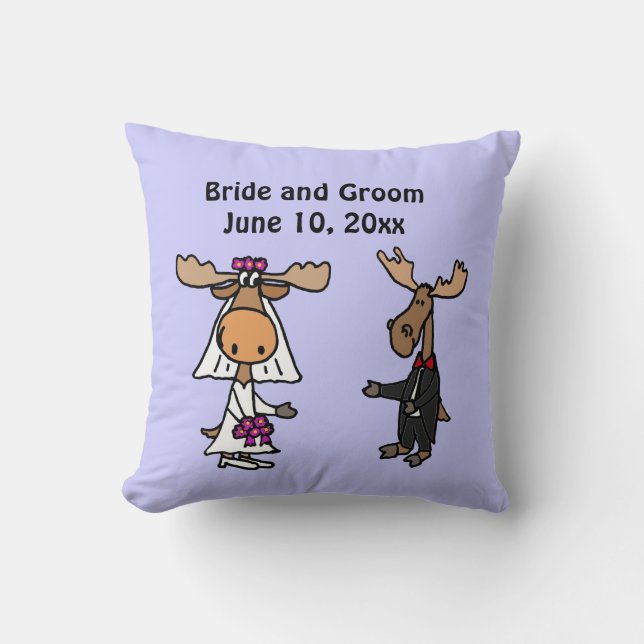 Funny Moose Bride and Groom Wedding Design Cushion (Front)