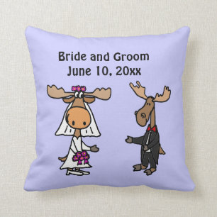 Funny Moose Bride and Groom Wedding Design Cushion