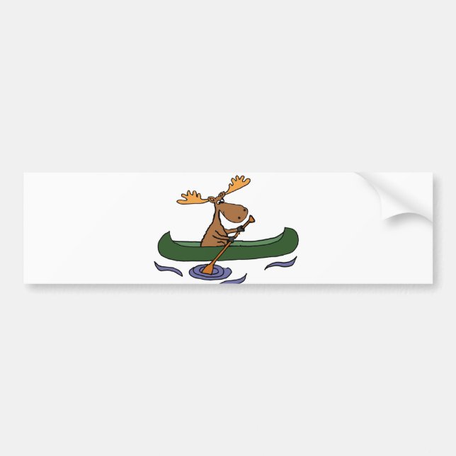 Funny Moose Canoeing Cartoon Bumper Sticker (Front)