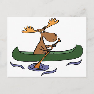 Funny Moose Canoeing Cartoon Postcard