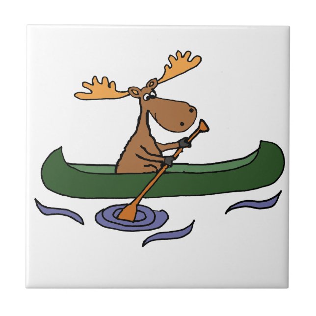 Funny Moose Canoeing Cartoon Tile (Front)