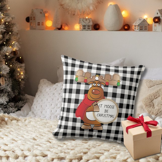 Funny Moose Cartoon Country Rustic Christmas Cushion (Creator Uploaded)