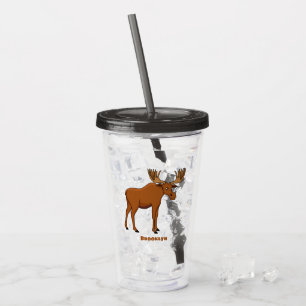 Funny moose cartoon illustration acrylic tumbler