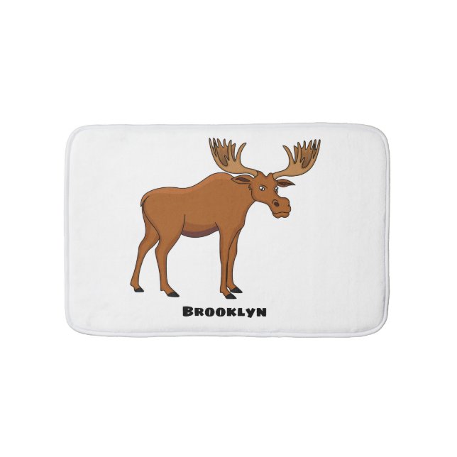 Funny moose cartoon illustration bath mat (Front)