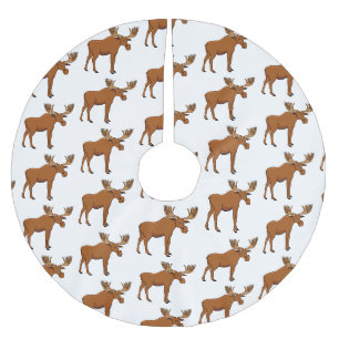 Funny moose cartoon illustration brushed polyester tree skirt