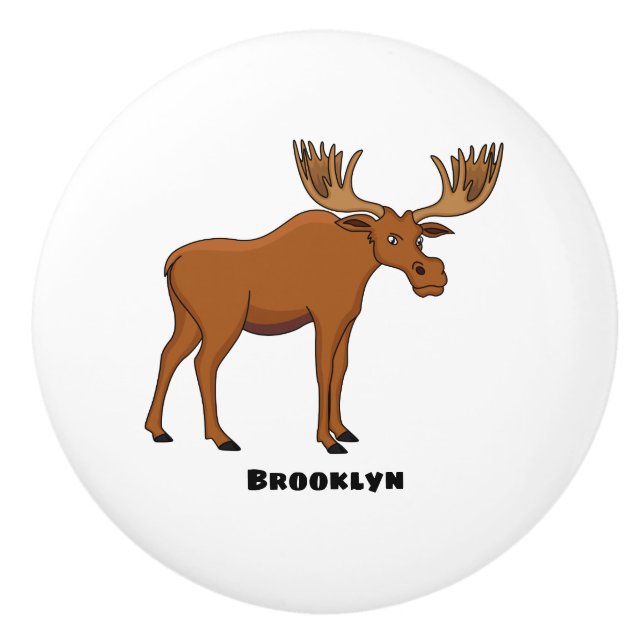 Funny moose cartoon illustration   ceramic knob (Front)