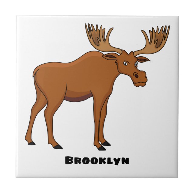 Funny moose cartoon illustration  ceramic tile (Front)
