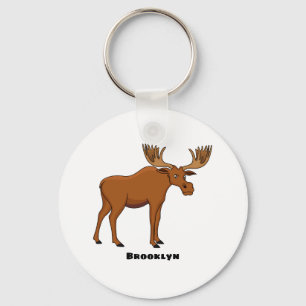 Funny moose cartoon illustration  key ring