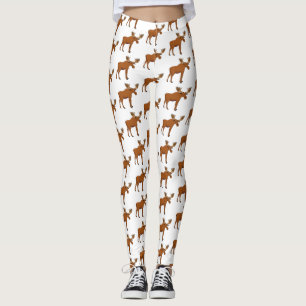 Funny moose cartoon illustration leggings