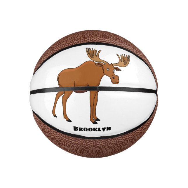 Funny moose cartoon illustration mini basketball (Front)