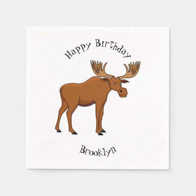 Funny moose cartoon illustration napkin (Front)