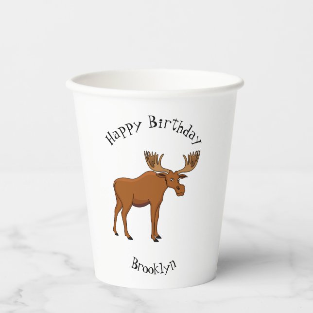 Funny moose cartoon illustration paper cups (Front)