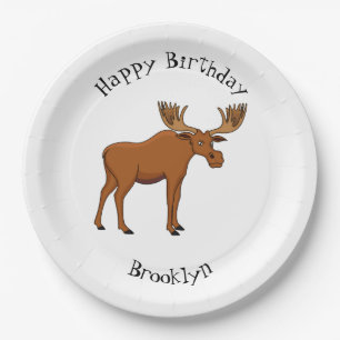 Funny moose cartoon illustration paper plate