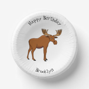 Funny moose cartoon illustration paper plate