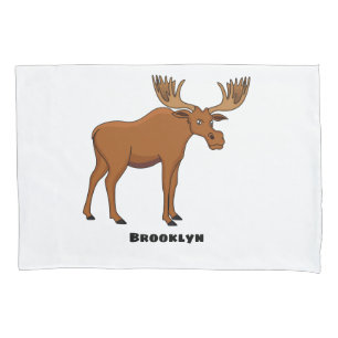 Funny moose cartoon illustration pillowcase