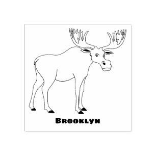 Funny moose cartoon illustration rubber stamp
