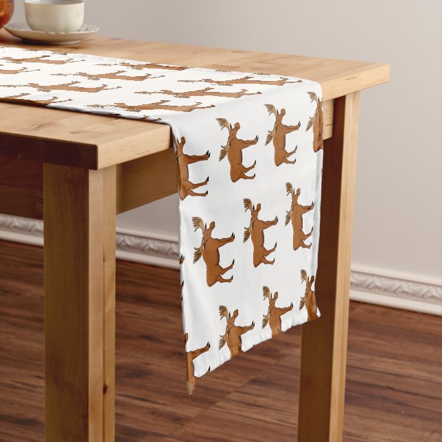 Funny moose cartoon illustration short table runner (In Situ)