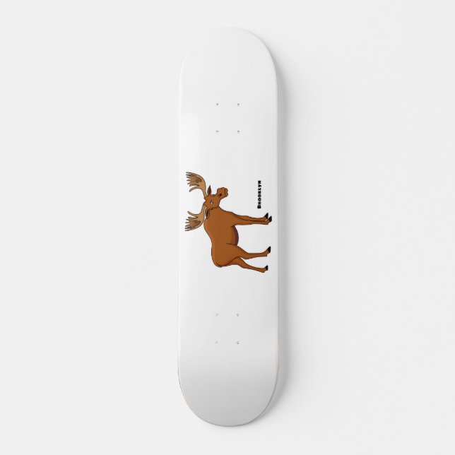 Funny moose cartoon illustration  skateboard (Front)