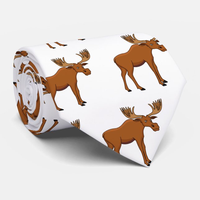 Funny moose cartoon illustration tie (Rolled)