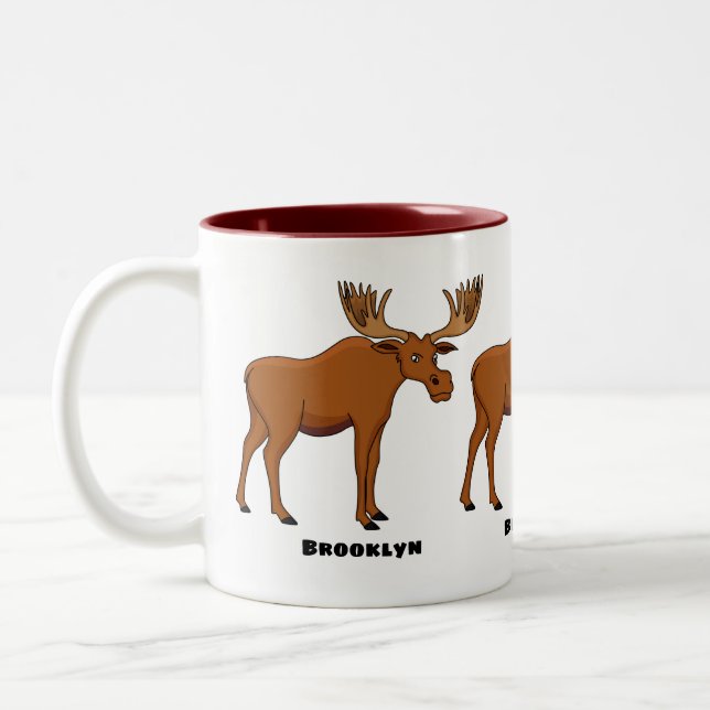 Funny moose cartoon illustration   Two-Tone coffee mug (Left)