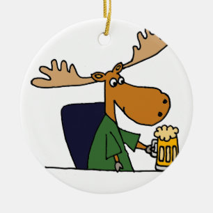 Funny Moose Drinking Beer Cartoon Ceramic Tree Decoration