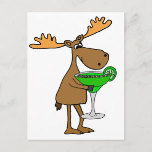 Funny Moose Drinking Margarita Artwork Postcard