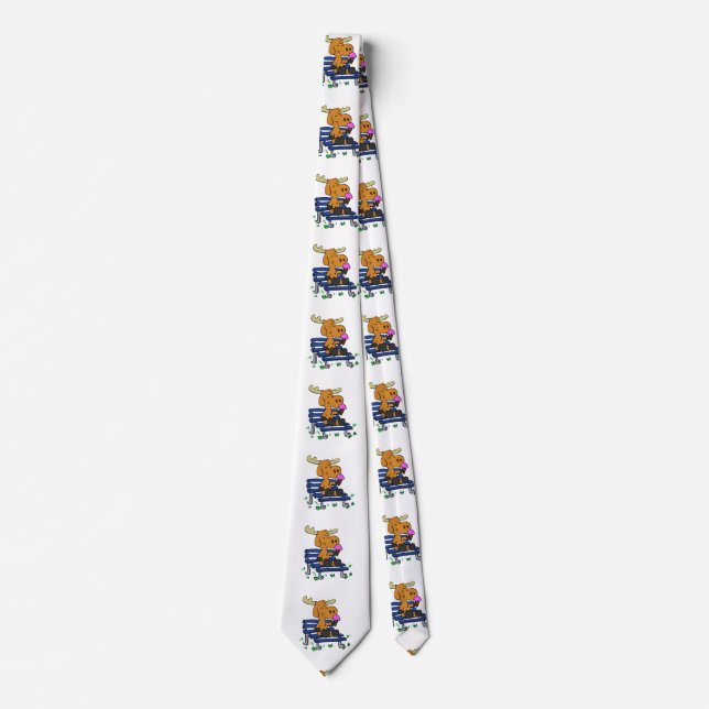 Funny moose eating ice cream | choose back colour tie (Front)