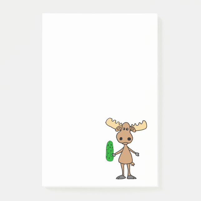 Funny Moose eating Pickle Cartoon Post-it Notes (Front)
