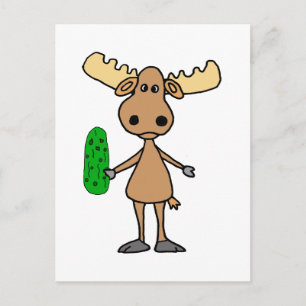 Funny Moose eating Pickle Cartoon Postcard