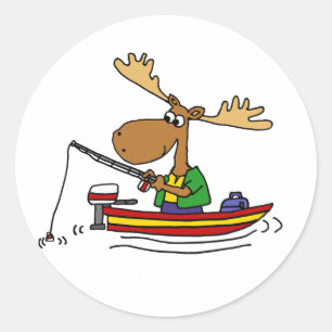 Funny Moose Fishing Cartoon Classic Round Sticker