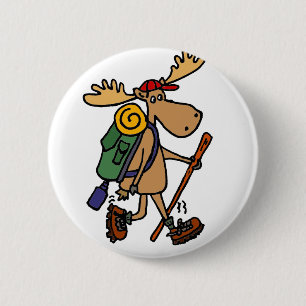 Funny Moose Hiker 6 Cm Round Badge