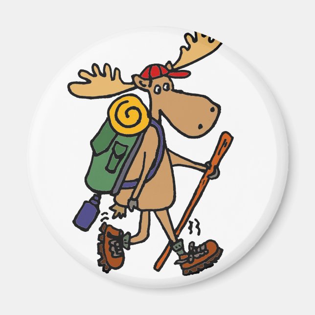 Funny Moose Hiker Magnet (Front)