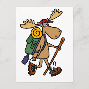 Funny Moose Hiker Postcard