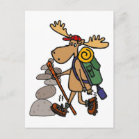 Funny Moose Hiking with Cairn Cartoon