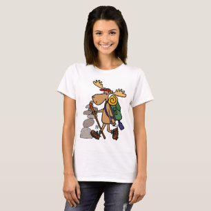 Funny Moose Hiking with Cairn Cartoon T-Shirt