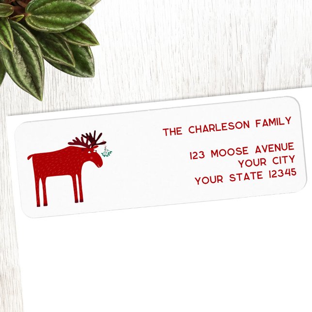 Funny Moose Holiday Return Address Label (Fun moose or elk holiday return address label)