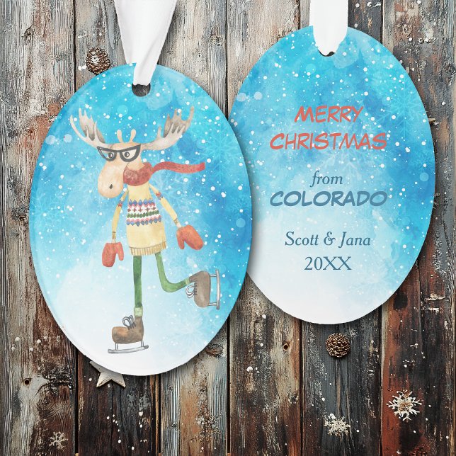 Funny Moose Ice Skater Colorado Ornament (Creator Uploaded)