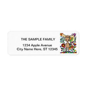 Funny Moose in Flower Garden Art Abstract Return Address Label