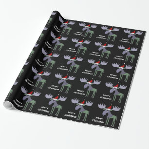 Funny Moose in Santa Hat Wrapping Paper