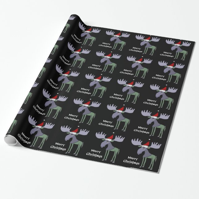 Funny Moose in Santa Hat Wrapping Paper (Unrolled)